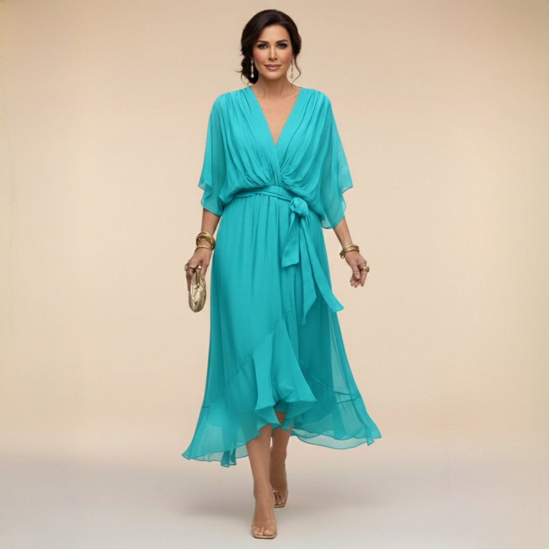 Aspen | Women's Chiffon Wrap Midi Dress in Olive Green - Olive Green - Image 5