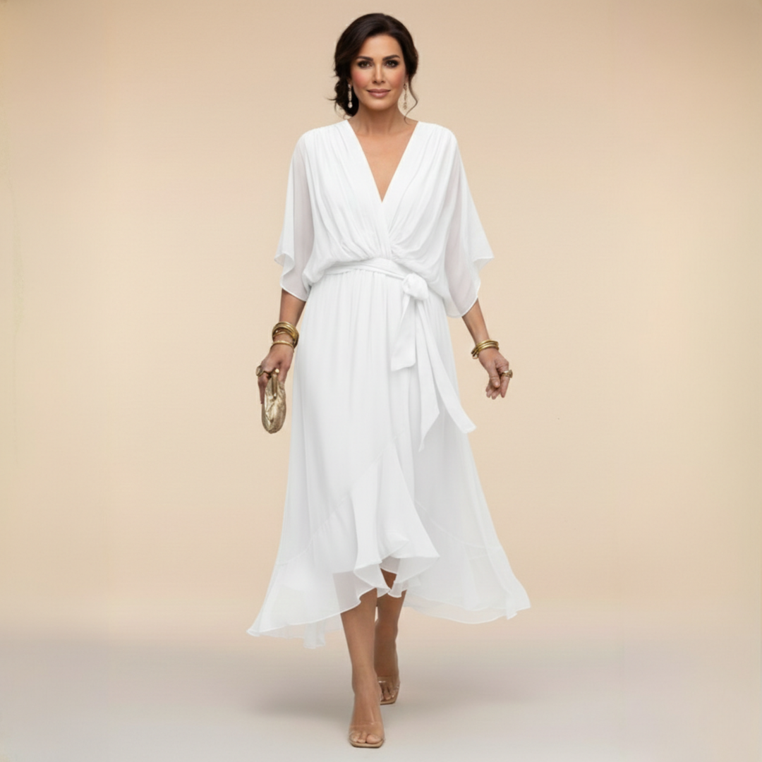 Aspen | Women's Chiffon Wrap Midi Dress in Olive Green - Olive Green - Image 6