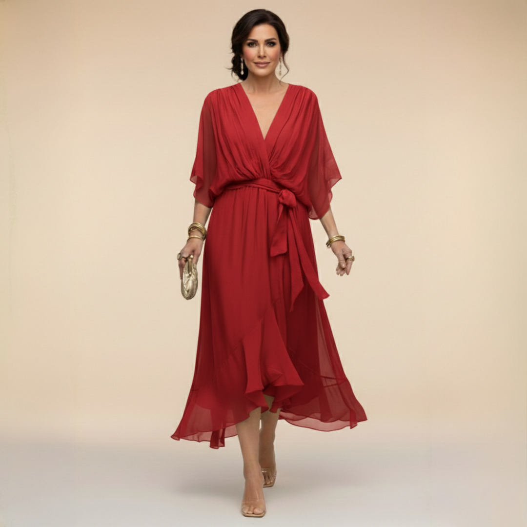 Aspen | Women's Chiffon Wrap Midi Dress in Olive Green - Olive Green - Image 7