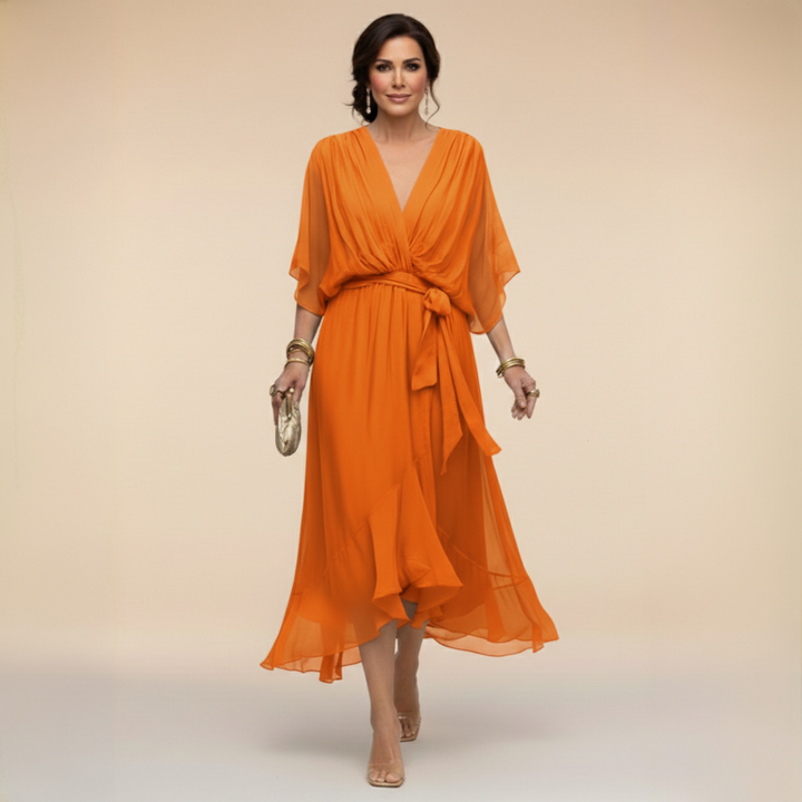 Aspen | Women's Chiffon Wrap Midi Dress in Olive Green - Olive Green - Image 8
