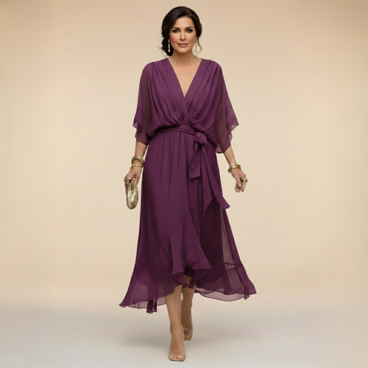 Aspen | Women's Chiffon Wrap Midi Dress in Olive Green - Olive Green - Image 9