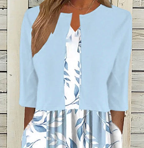 Aspen | Women's Floral Print Midi Dress with Jacket Set - Light Blue - Image 2