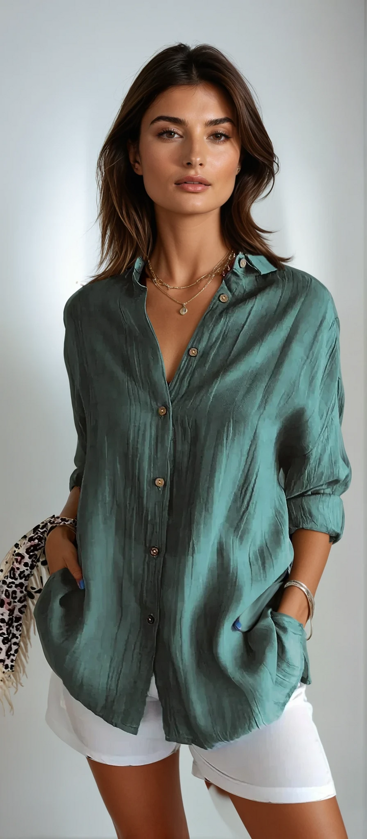 Aspen | Women's Relaxed Fit Button-Down Blouse - Teal - Image 1