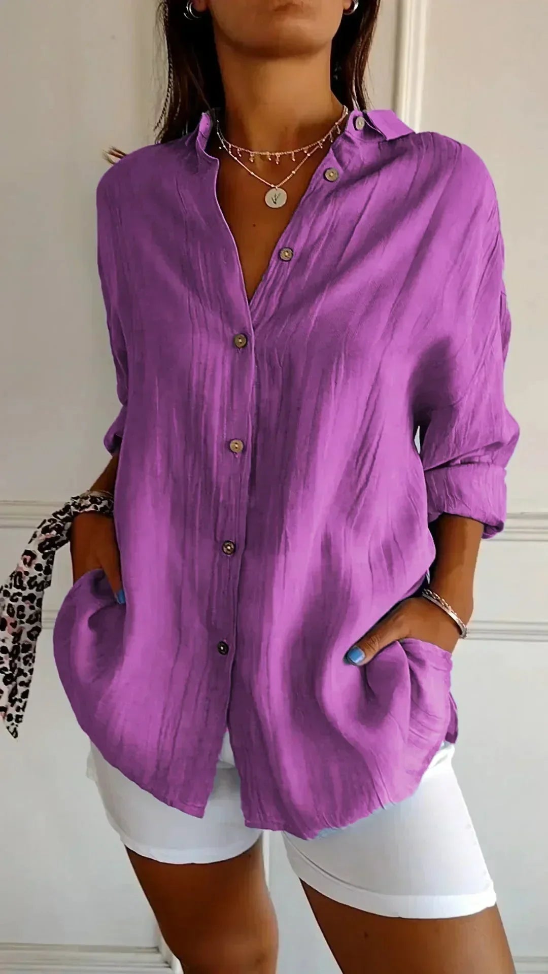 Aspen | Women's Relaxed Fit Button-Down Blouse - Teal - Image 10