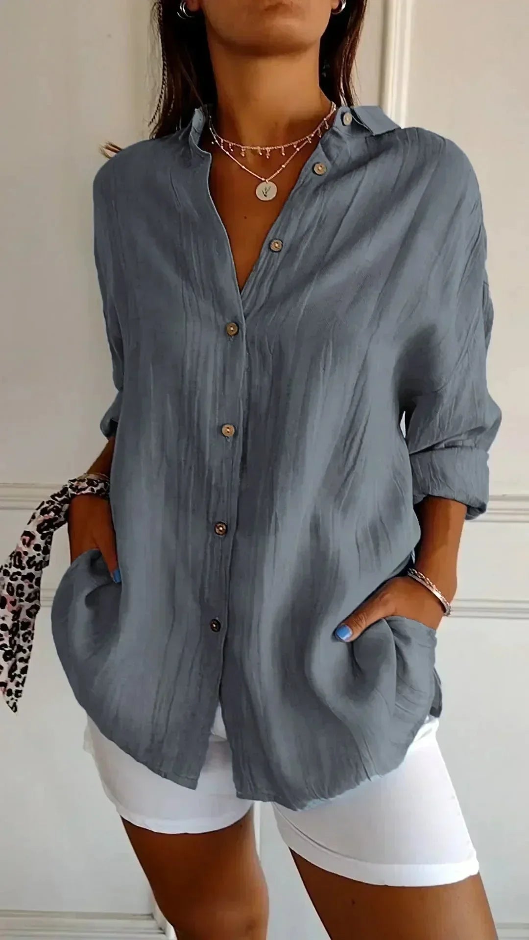 Aspen | Women's Relaxed Fit Button-Down Blouse - Teal - Image 11