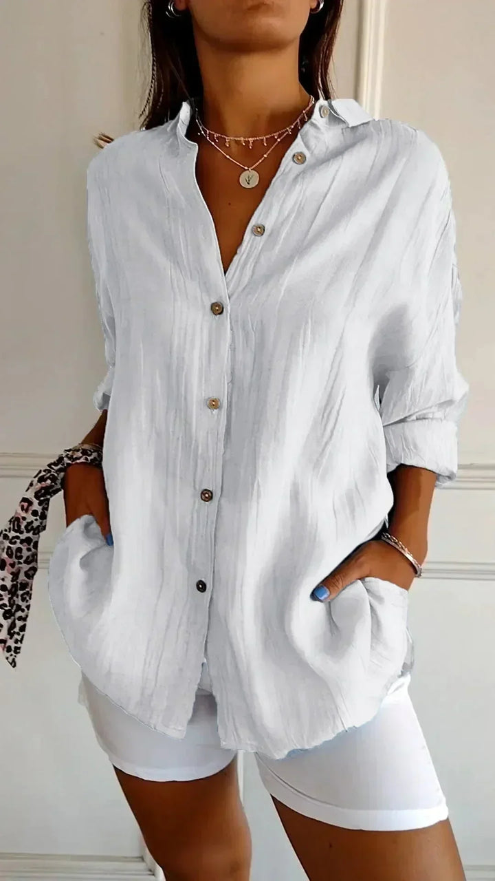 Aspen | Women's Relaxed Fit Button-Down Blouse - Teal - Image 13