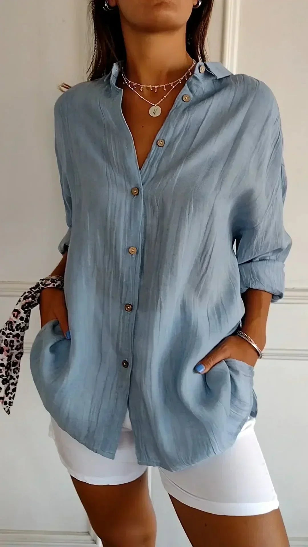 Aspen | Women's Relaxed Fit Button-Down Blouse - Teal - Image 2