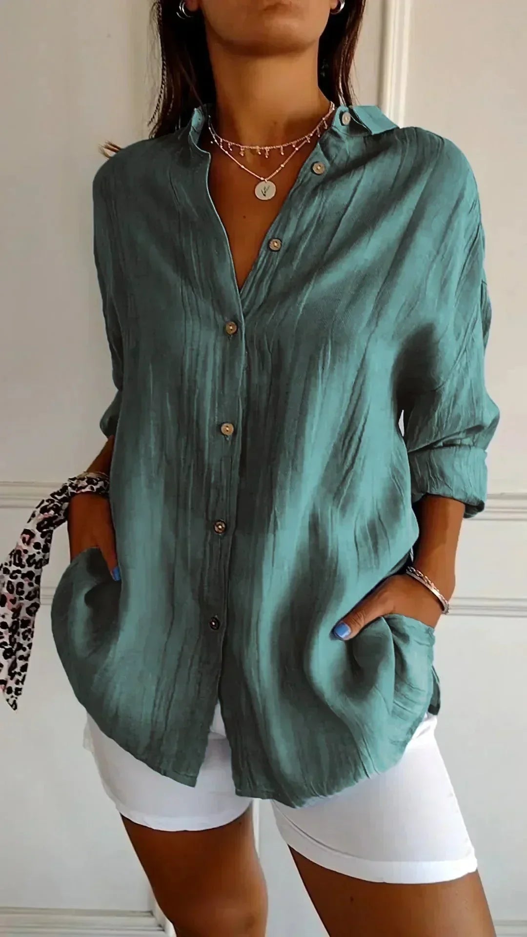 Aspen | Women's Relaxed Fit Button-Down Blouse - Teal - Image 7
