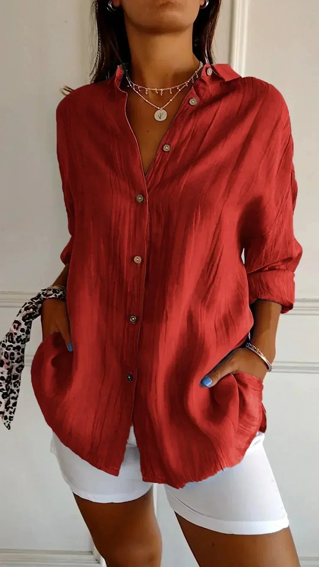 Aspen | Women's Relaxed Fit Button-Down Blouse - Teal - Image 8