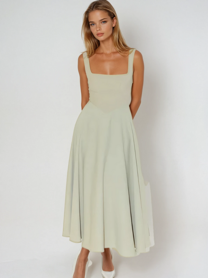 Aspen | Women's Sleeveless Square Neck A-Line Midi Dress - Sage - Image 1