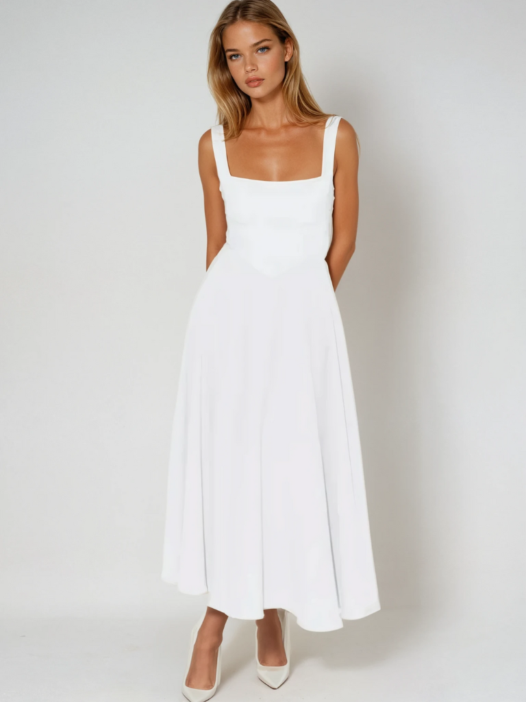 Aspen | Women's Sleeveless Square Neck A-Line Midi Dress - Sage - Image 12