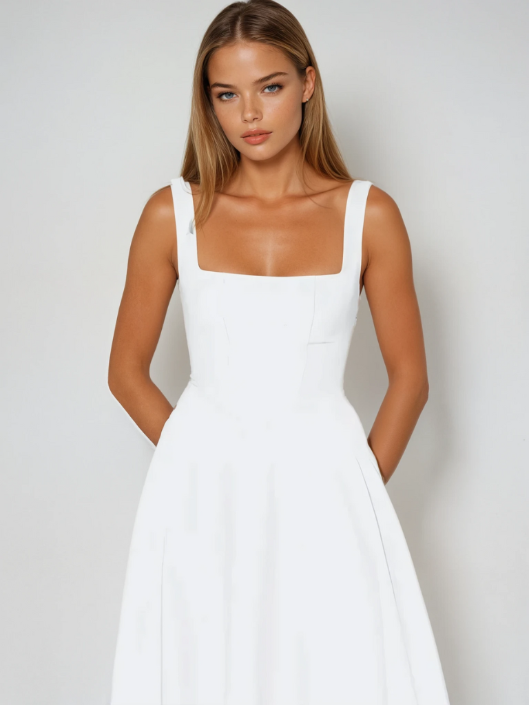 Aspen | Women's Sleeveless Square Neck A-Line Midi Dress - Sage - Image 13