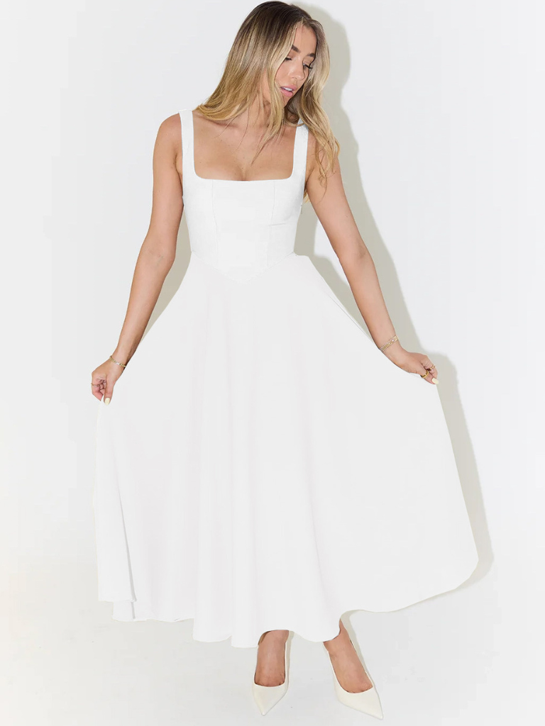 Aspen | Women's Sleeveless Square Neck A-Line Midi Dress - Sage - Image 14