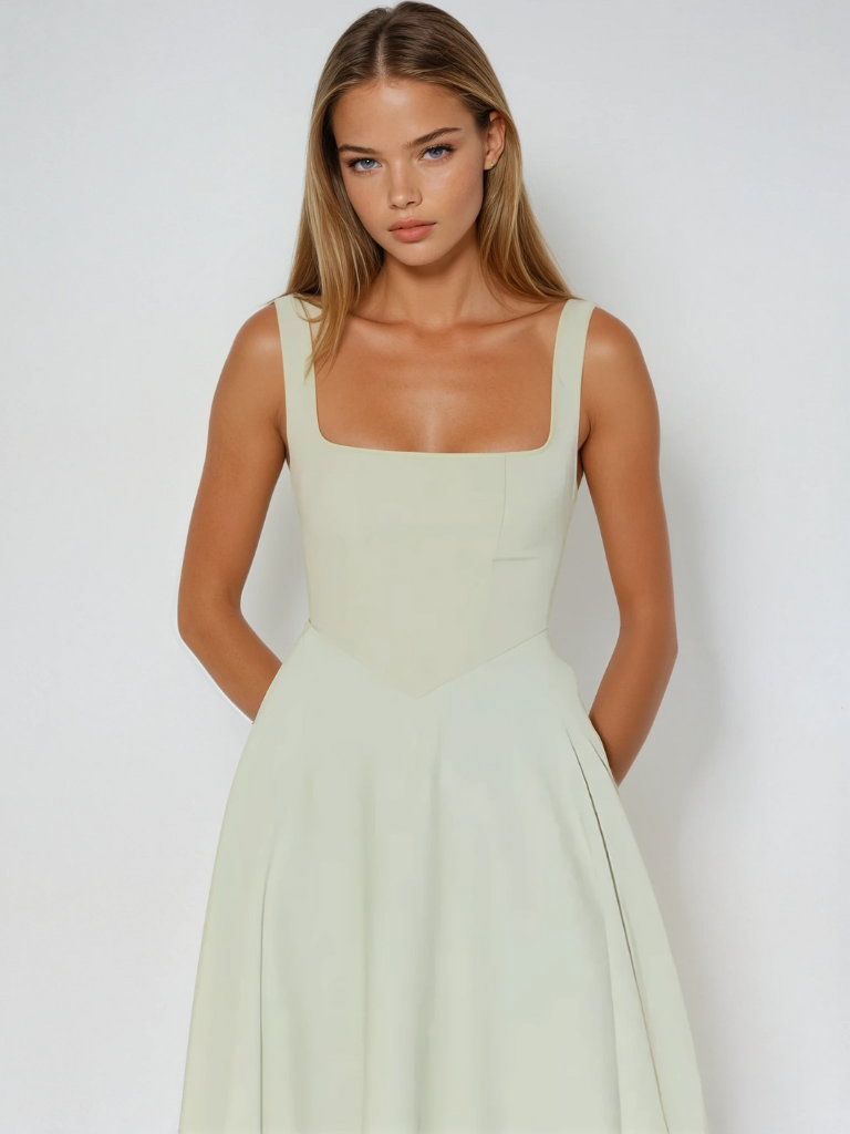 Aspen | Women's Sleeveless Square Neck A-Line Midi Dress - Sage - Image 2
