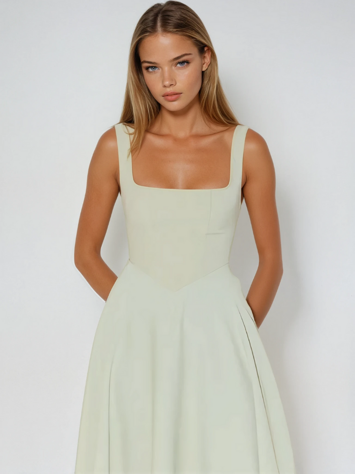 Aspen | Women's Sleeveless Square Neck A-Line Midi Dress - Sage - Image 2