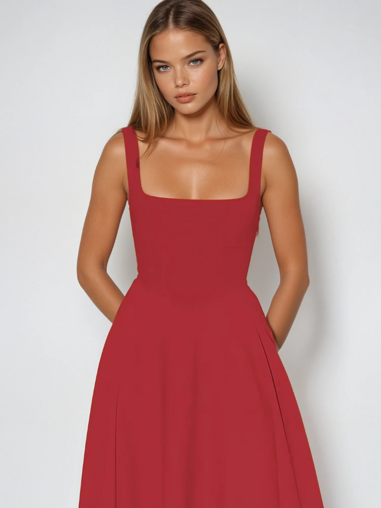 Aspen | Women's Sleeveless Square Neck A-Line Midi Dress - Sage - Image 21