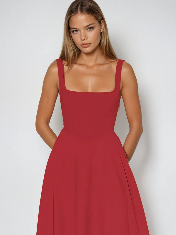 Aspen | Women's Sleeveless Square Neck A-Line Midi Dress - Sage - Image 21