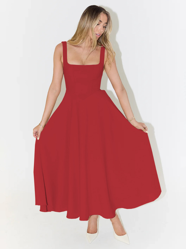Aspen | Women's Sleeveless Square Neck A-Line Midi Dress - Sage - Image 22