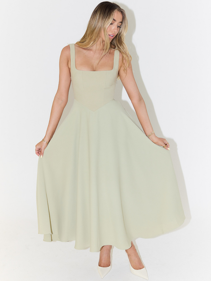 Aspen | Women's Sleeveless Square Neck A-Line Midi Dress - Sage - Image 3