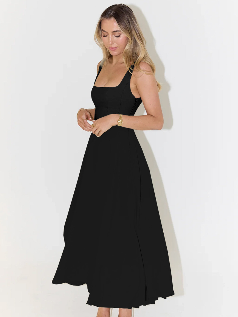 Aspen | Women's Sleeveless Square Neck A-Line Midi Dress - Sage - Image 7