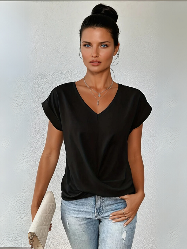 Aspen | Women's V-Neck Short Sleeve Top - Black - Image 1