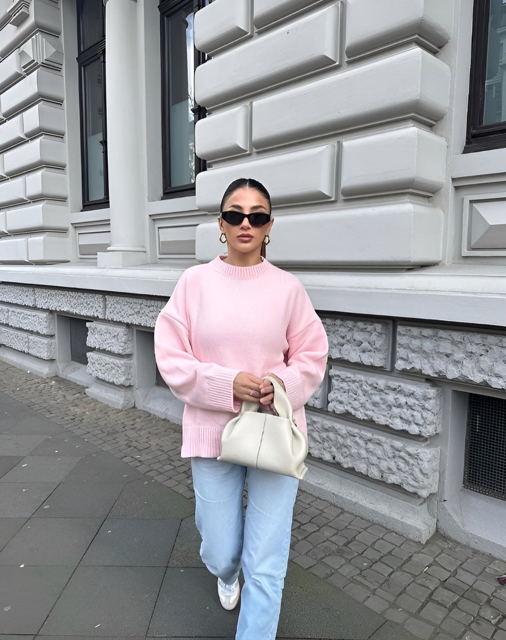 Astoria | Women's Oversized Crew Neck Long Sleeve Sweater - Pink - Image 2