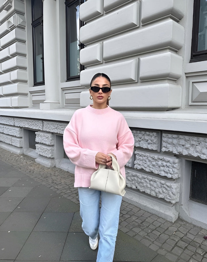 Astoria | Women's Oversized Crew Neck Long Sleeve Sweater - Pink - Image 2