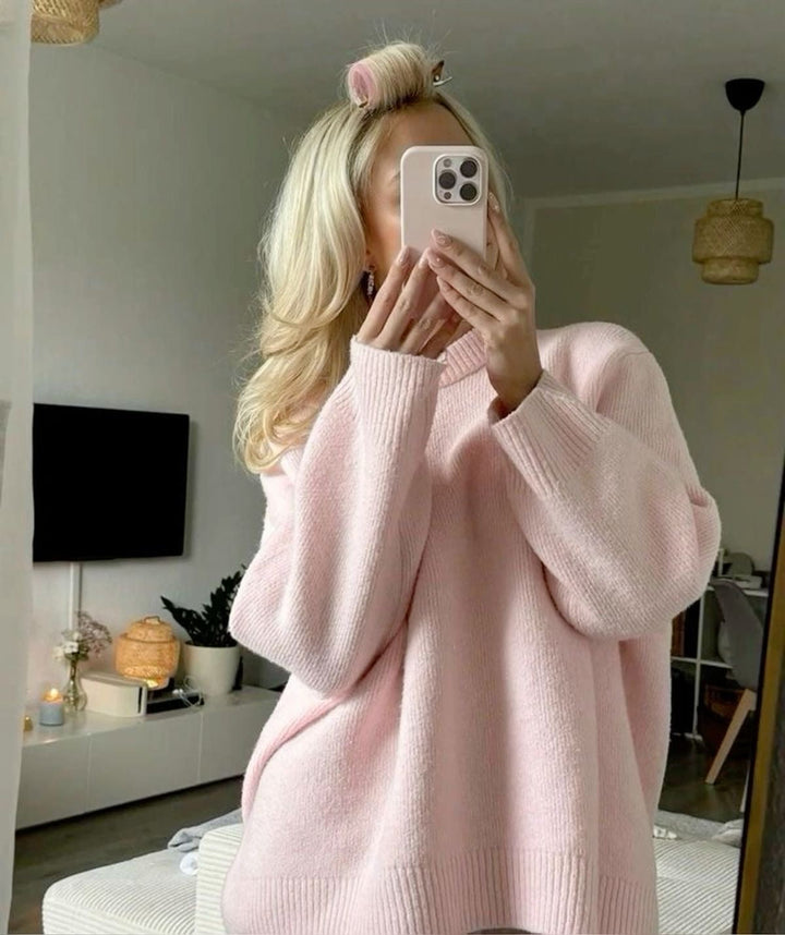 Astoria | Women's Oversized Crew Neck Long Sleeve Sweater - Pink - Image 6