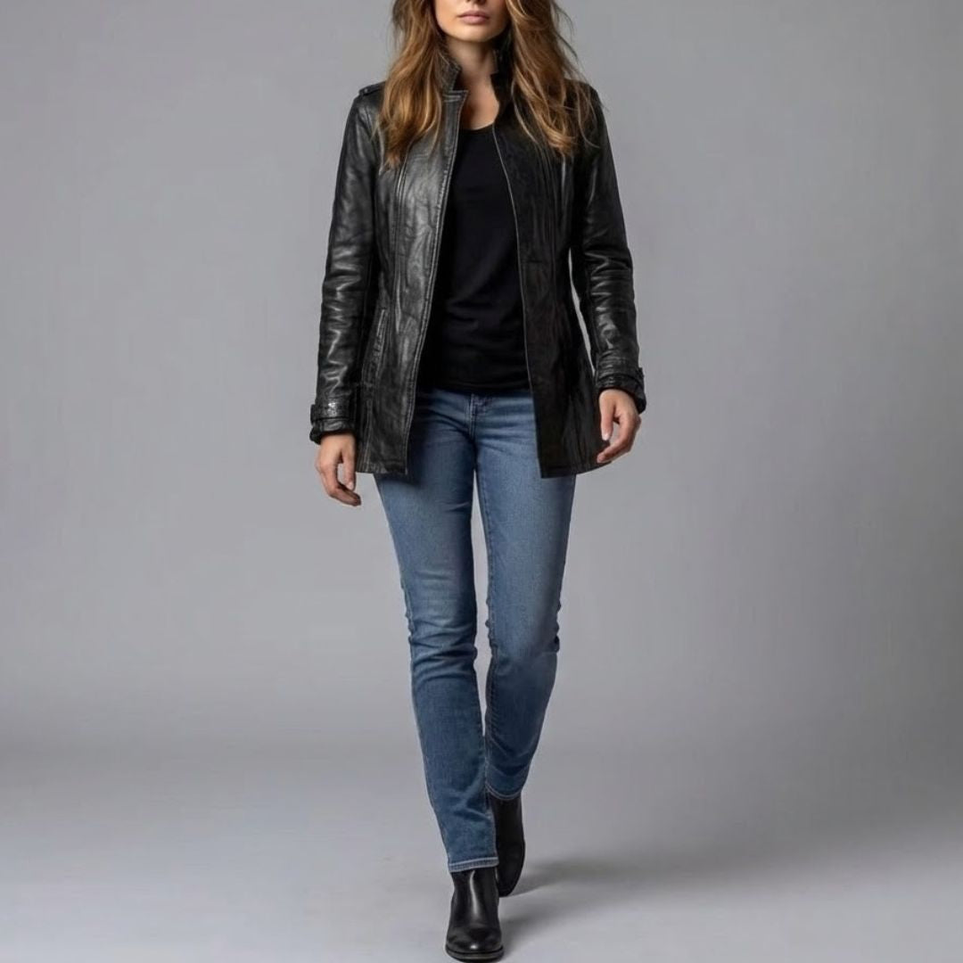 Astoria | Women's Zip Front Tailored Jacket - Black - Image 2