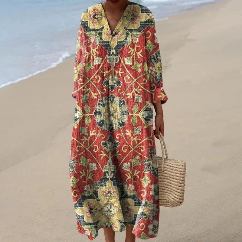 Astrid | Women's Boho Floral Print Midi Dress - Image 1