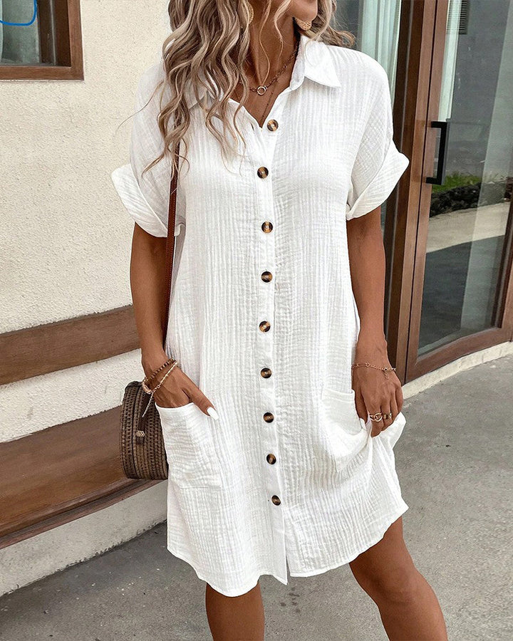 Astrid | Women's Button-Down Shirt Dress with Pockets - White - Image 1