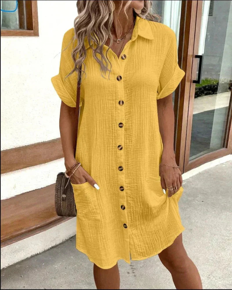 Astrid | Women's Button-Down Shirt Dress with Pockets - White - Image 2