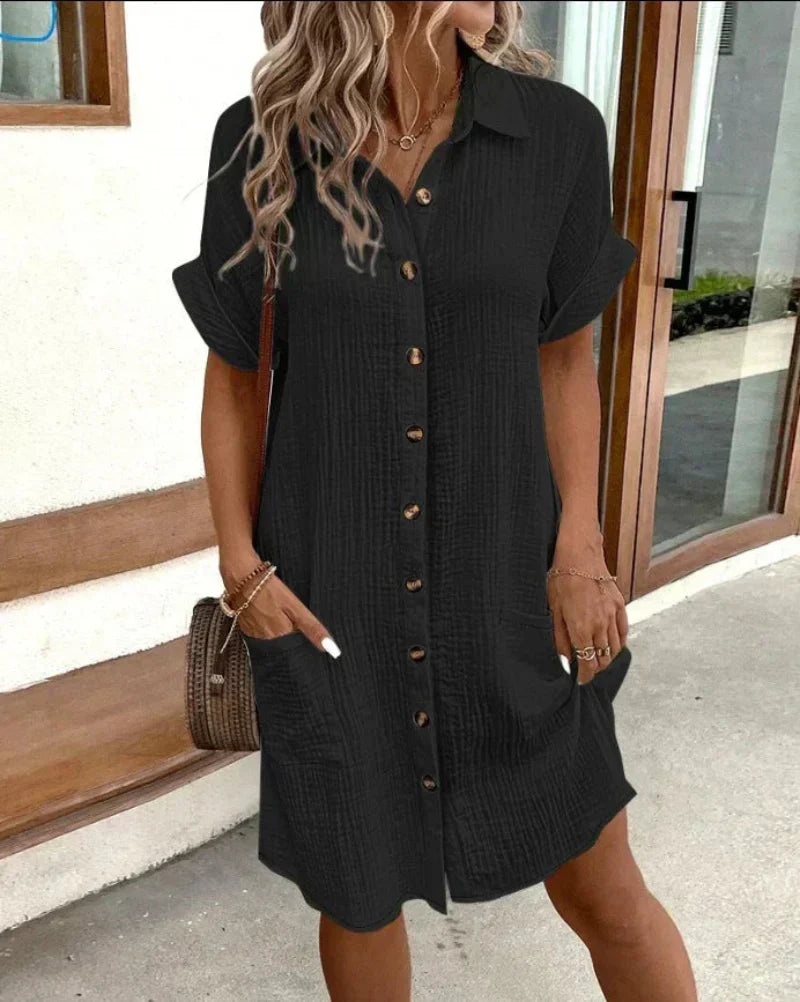 Astrid | Women's Button-Down Shirt Dress with Pockets - White - Image 5