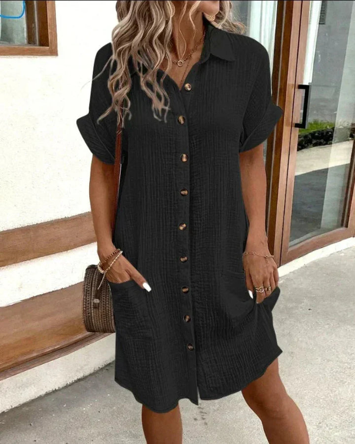 Astrid | Women's Button-Down Shirt Dress with Pockets - White - Image 5