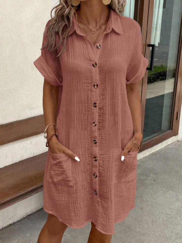 Astrid | Women's Button-Down Shirt Dress with Pockets - White - Image 6