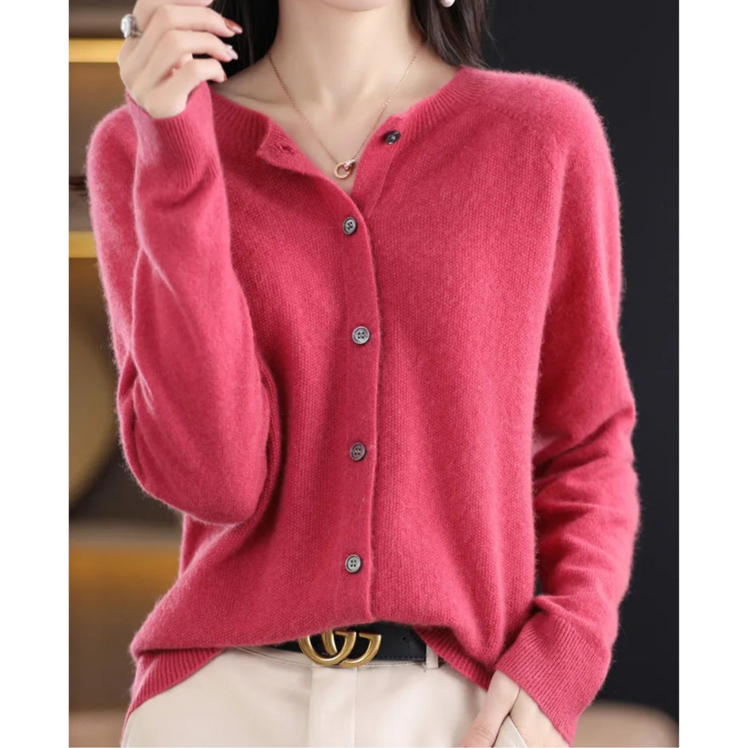 Astrid | Women's Button Front Long Sleeve Cardigan - Pink - Image 1
