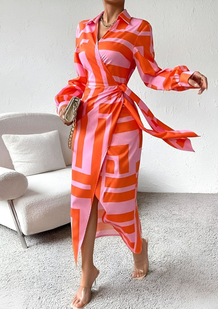 Astrid | Women's Geometric Print Wrap Midi Dress - Image 1