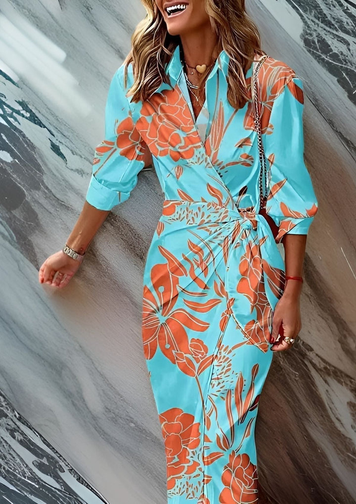 Astrid | Women's Geometric Print Wrap Midi Dress - Image 13