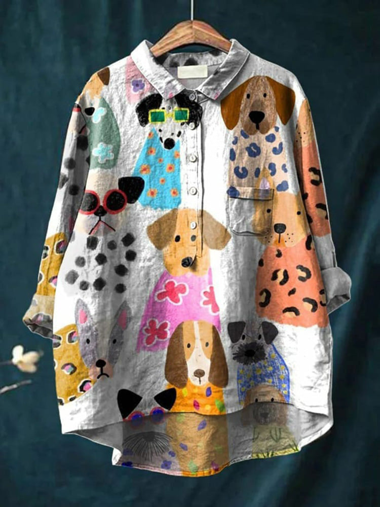 Astrid | Women's Novelty Dog Print Long Sleeve Blouse - Image 1