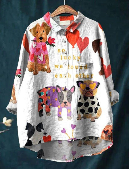 Astrid | Women's Novelty Dog Print Long Sleeve Blouse - Image 3