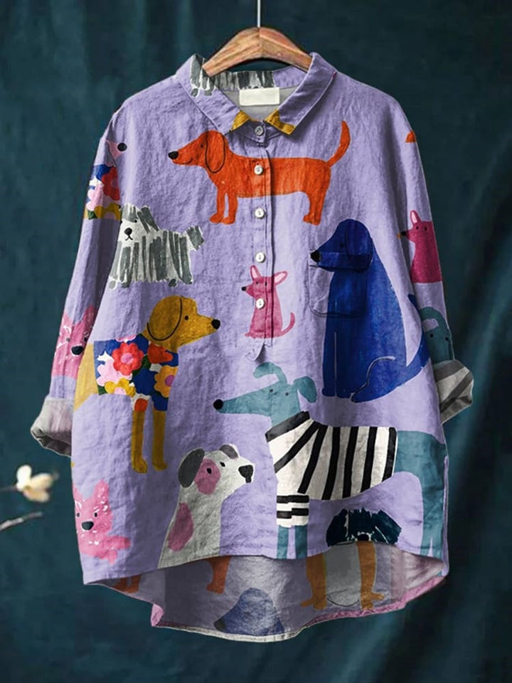Astrid | Women's Novelty Dog Print Long Sleeve Blouse - Image 5