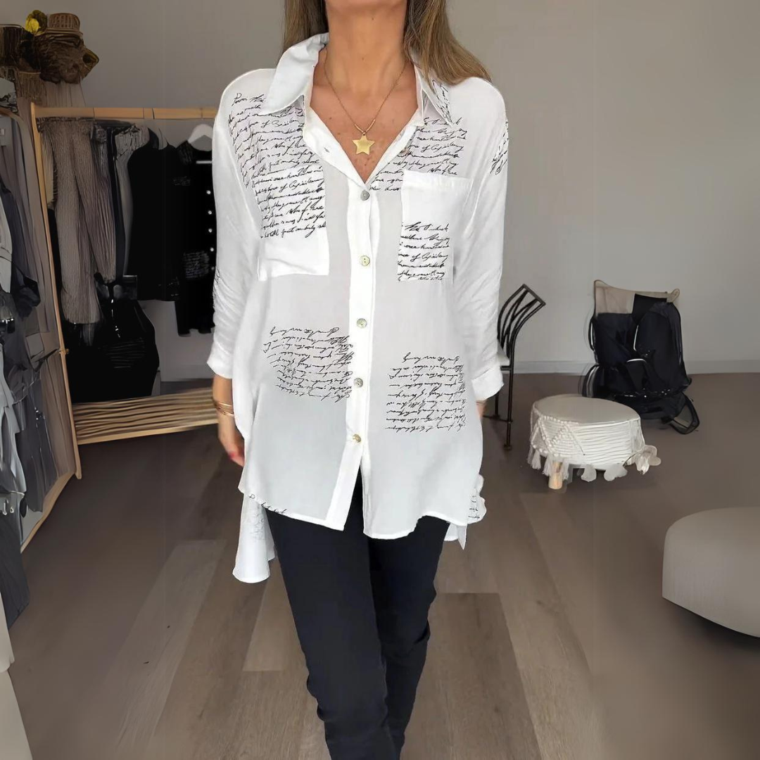 Astrid | Women's Printed Relaxed Fit Button-Up Blouse - Black - Image 3