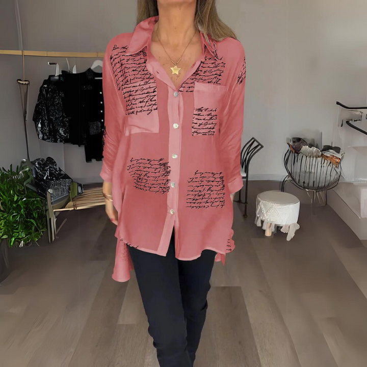 Astrid | Women's Printed Relaxed Fit Button-Up Blouse - Black - Image 5