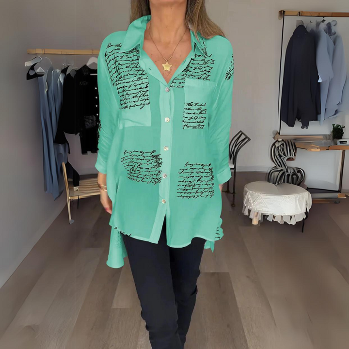 Astrid | Women's Printed Relaxed Fit Button-Up Blouse - Black - Image 6