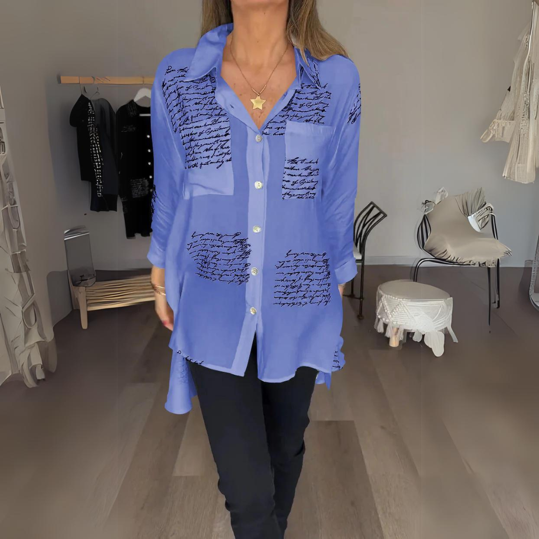 Astrid | Women's Printed Relaxed Fit Button-Up Blouse - Black - Image 8