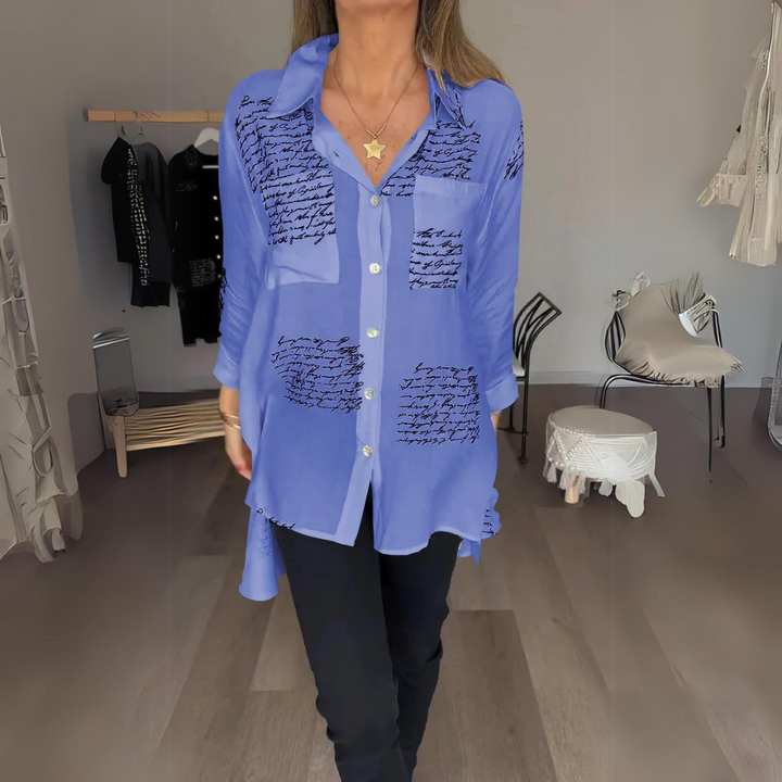 Astrid | Women's Printed Relaxed Fit Button-Up Blouse - Black - Image 8