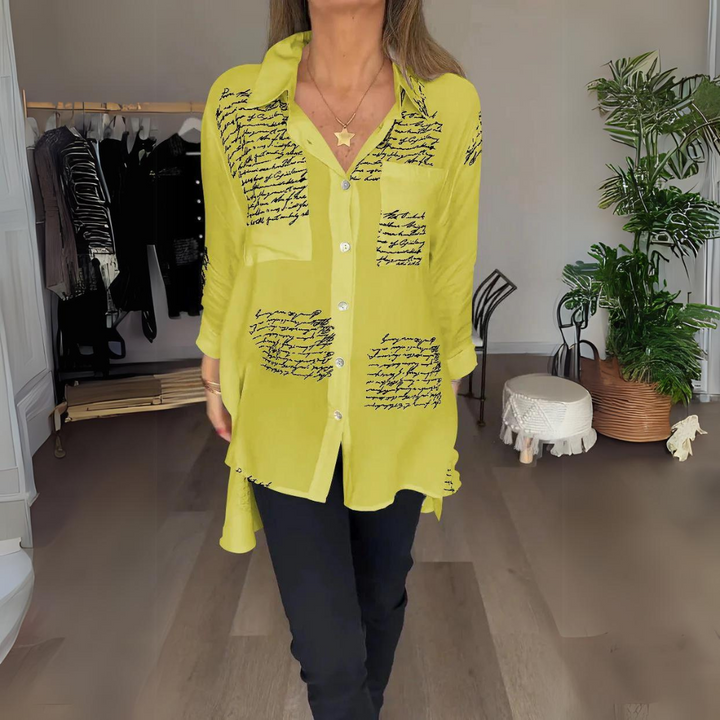 Astrid | Women's Printed Relaxed Fit Button-Up Blouse - Black - Image 9