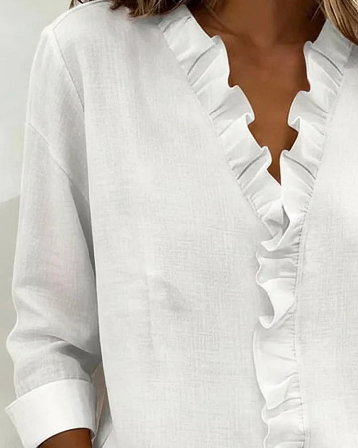 Astrid | Women's Ruffle V-Neck Long Sleeve Blouse - Light Pink - Image 10
