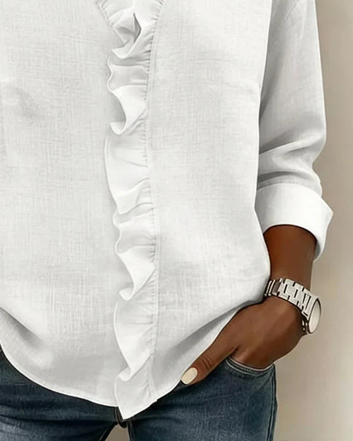 Astrid | Women's Ruffle V-Neck Long Sleeve Blouse - Light Pink - Image 11