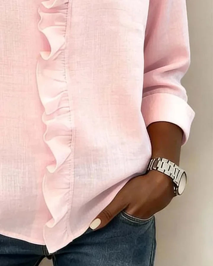 Astrid | Women's Ruffle V-Neck Long Sleeve Blouse - Light Pink - Image 12